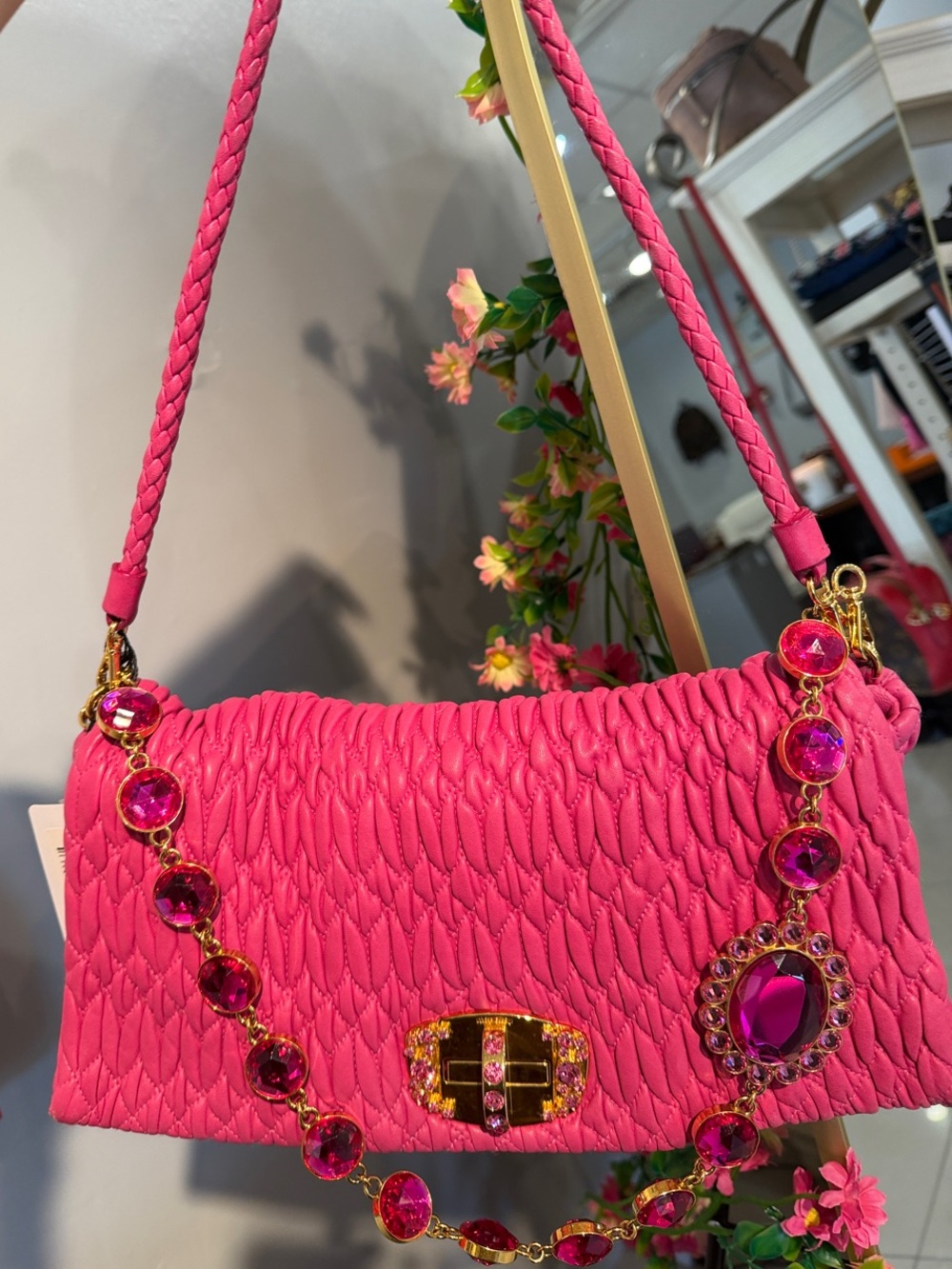 Miu Miu Matellaise Crystal Shoulder Bag with Gem Chain
